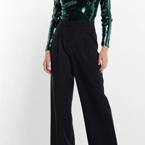 Express Long Sleeve Emerald Green Sequin Bodysuit Size Medium